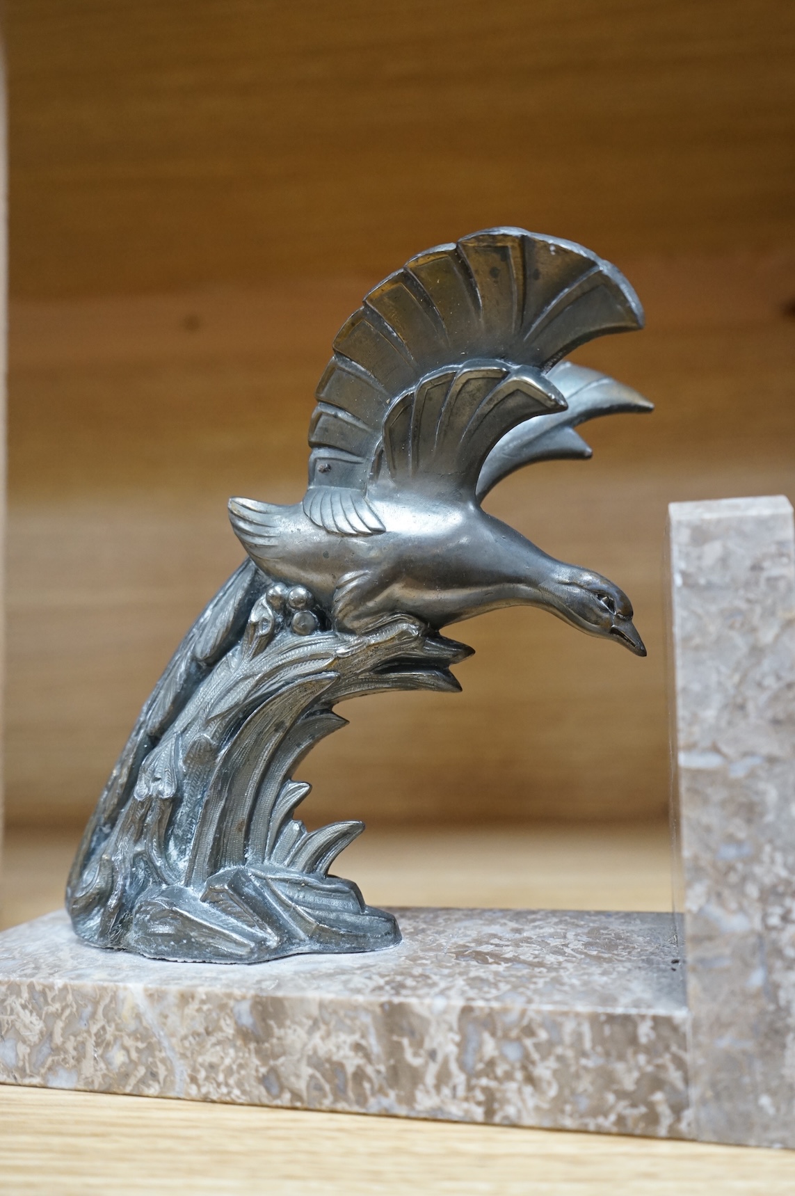 A pair of French Art Deco style spelter bookends, 18cm wide